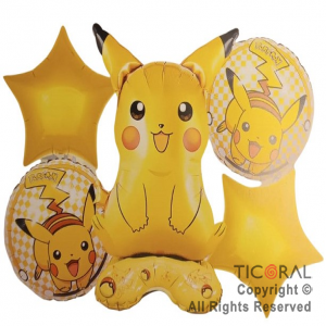 SET DE GLOBOS METALIZADO POKEMON 5 UNIDADES X 1